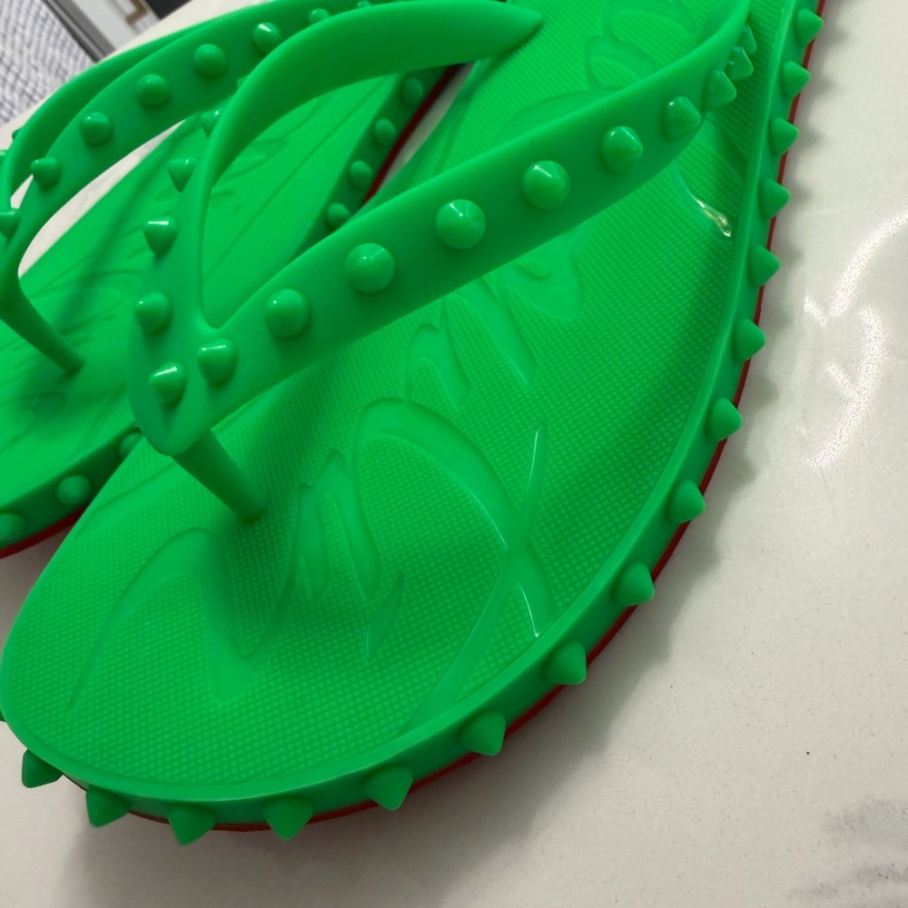 Christian Louboutin Green Spiked Flip-Flops